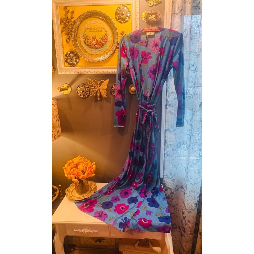 Vintage Ken Scott for Bergdorf Goodman Hand-Printed Floral Wrap Maxi Dress - Picture 9 of 10